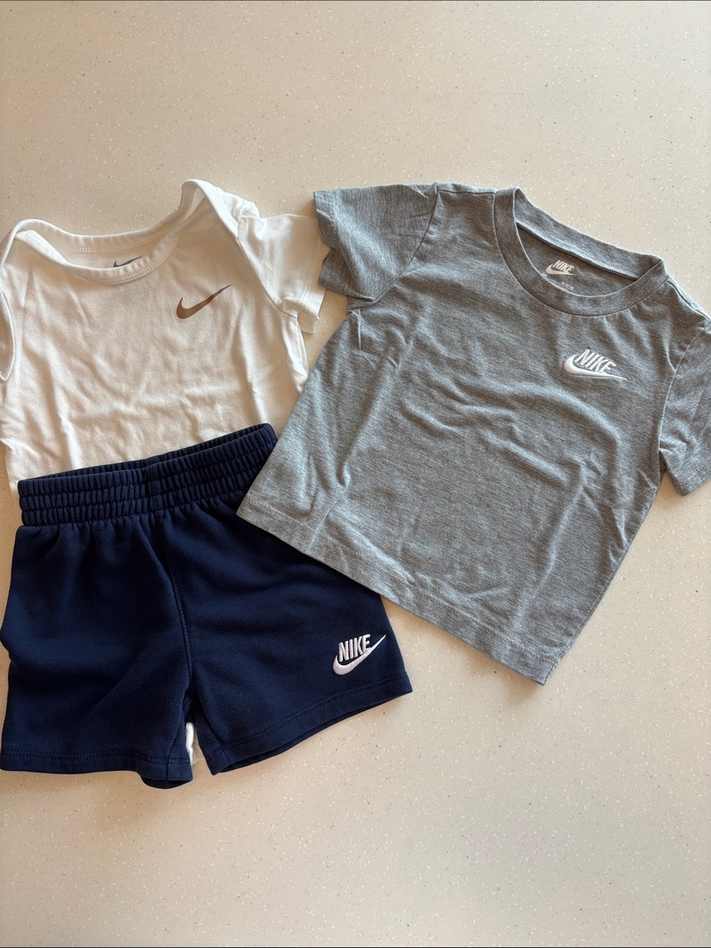 Nike Kids Short Sleeve Tee, Onsie & Shorts - White, Gray & Navy